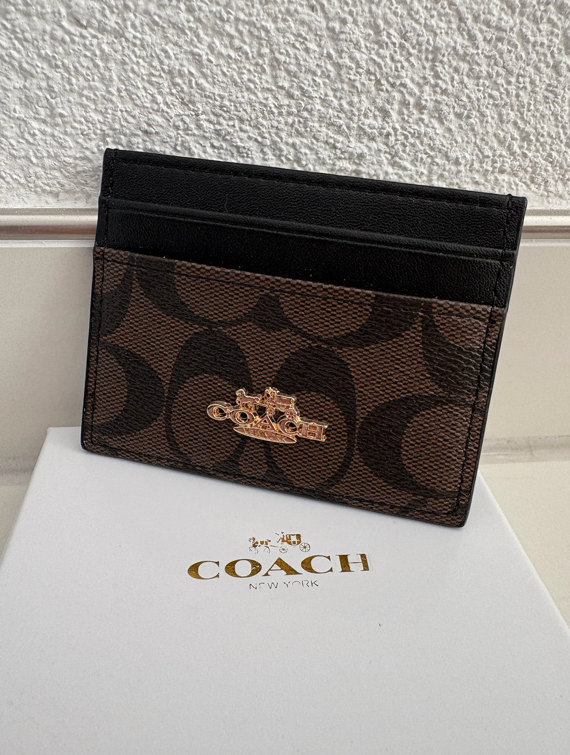 COACH - Schmales Kartenetui aus Signature-Canvas - Braun/Dunkelbraun - Neu!