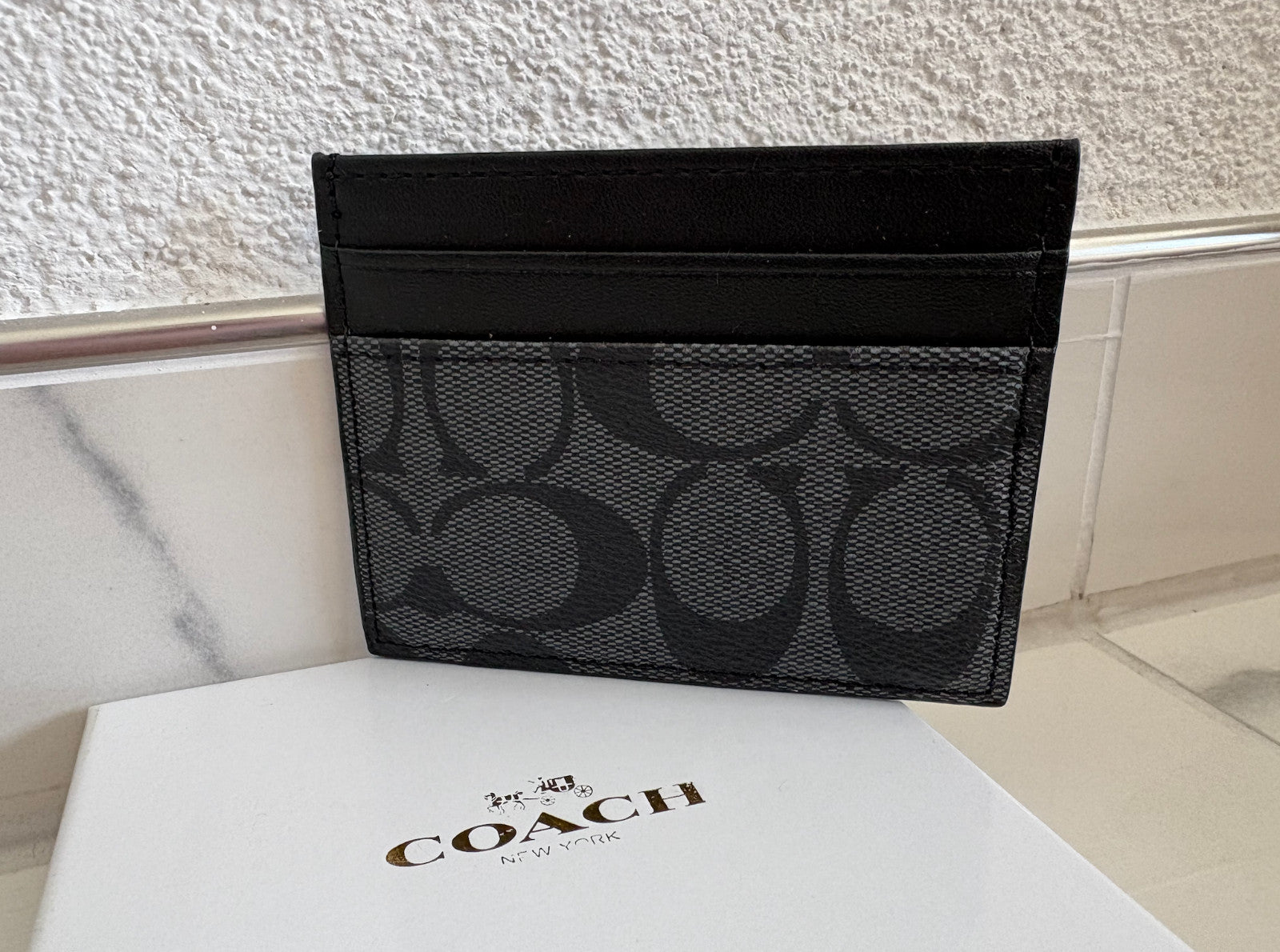 COACH - Schmales Kartenetui aus Signature-Canvas - Schwarz/Grau - Neu!