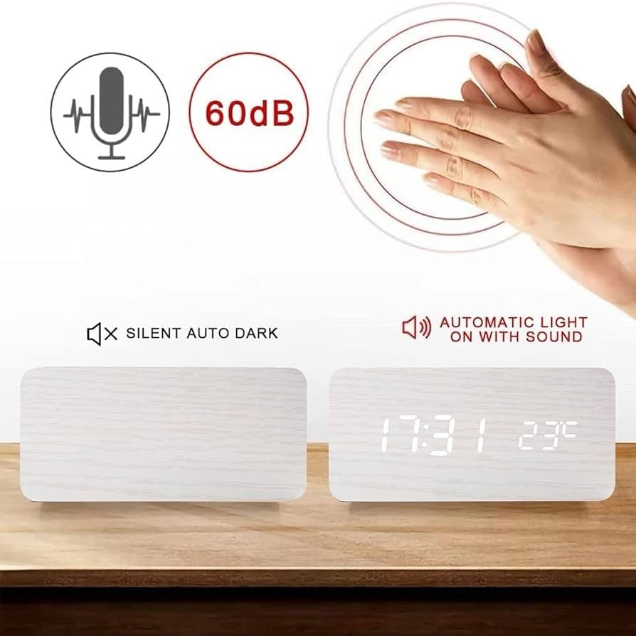 Digitaler Holz-Wecker mit Wireless Charging – Modern & Praktisch (Neu)