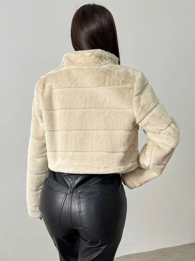 Elegante Plüsch-Teddyjacke | Thermo Warm | Kuschelige Winterjacke mit Stehkragen