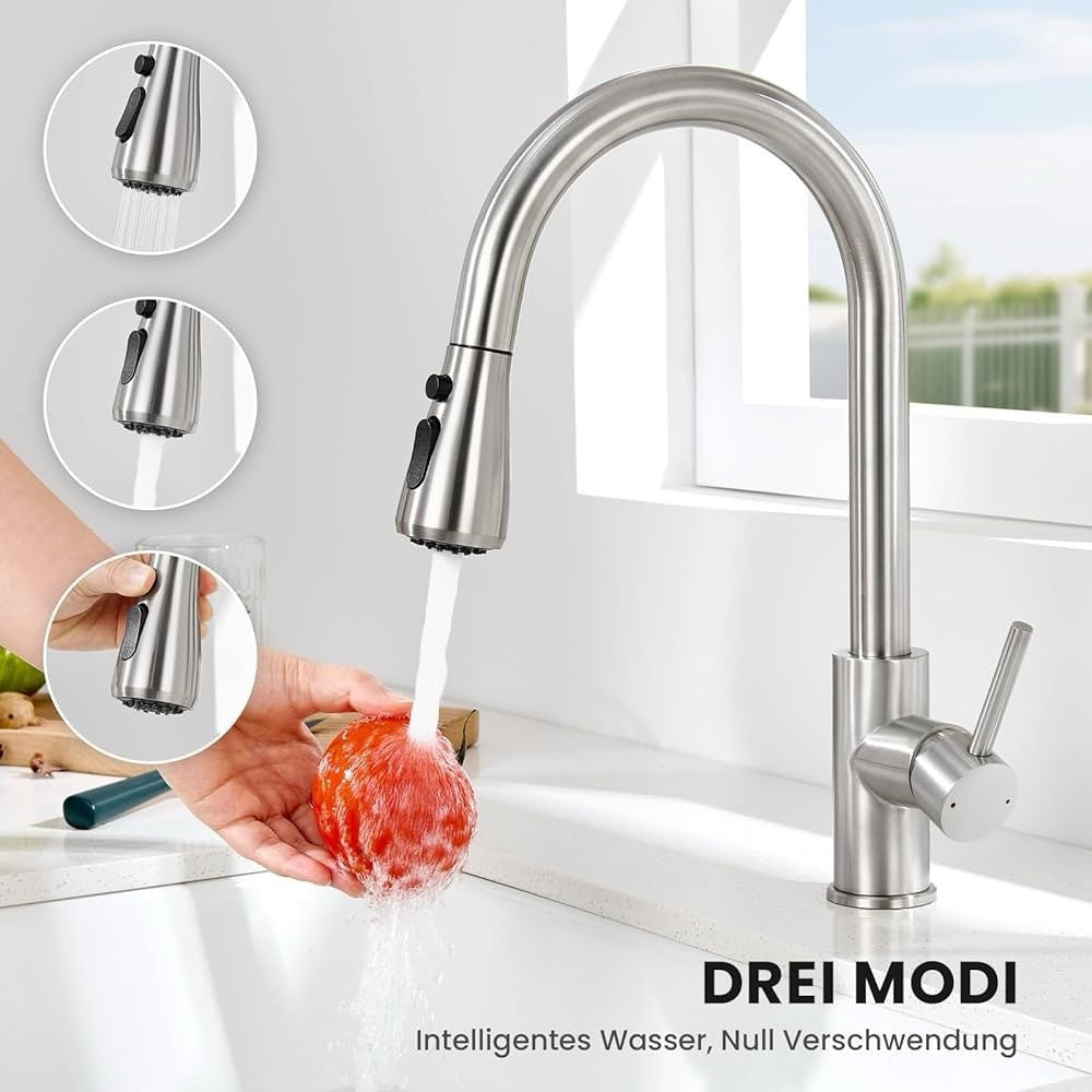 CECIPA Küchenarmatur – Hochdruck Wasserhahn mit 3 Modi & Ausziehbarer Brause NEU