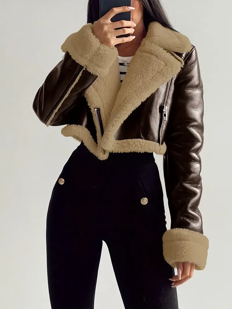 Damen Teddygefütterte Jacke mit Umschlagärmeln - Kuschelig - Herbst&Winter -Sale