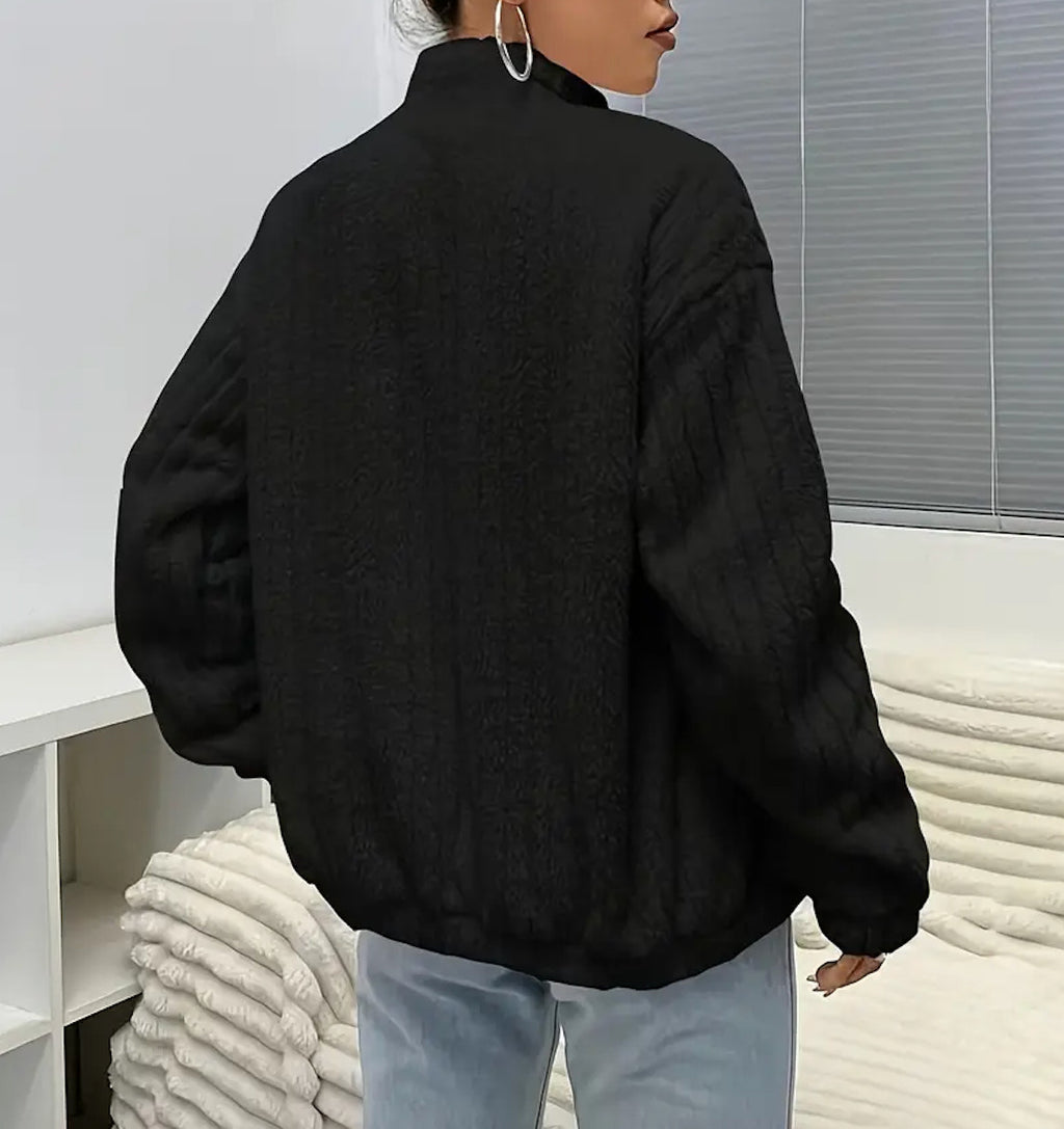 Flauschige Damen Jacke Weiß | Thermo Warm | Kuschelige Übergangsjacke mit Zipper