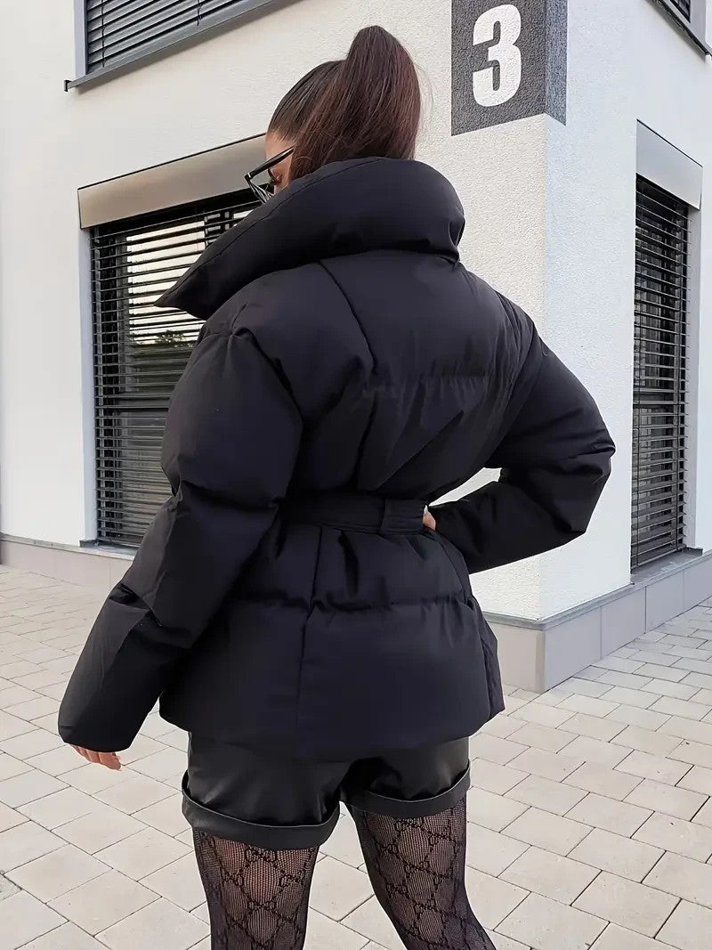 Elegante Damen Winterjacke, verstellbares Taillenband, mittellang, gepolstert