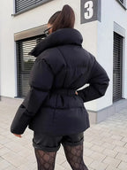 Elegante Damen Winterjacke, verstellbares Taillenband, mittellang, gepolstert