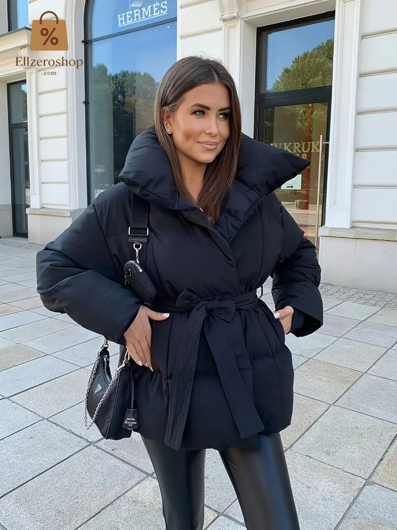 Elegante Damen Winterjacke, verstellbares Taillenband, mittellang, gepolstert