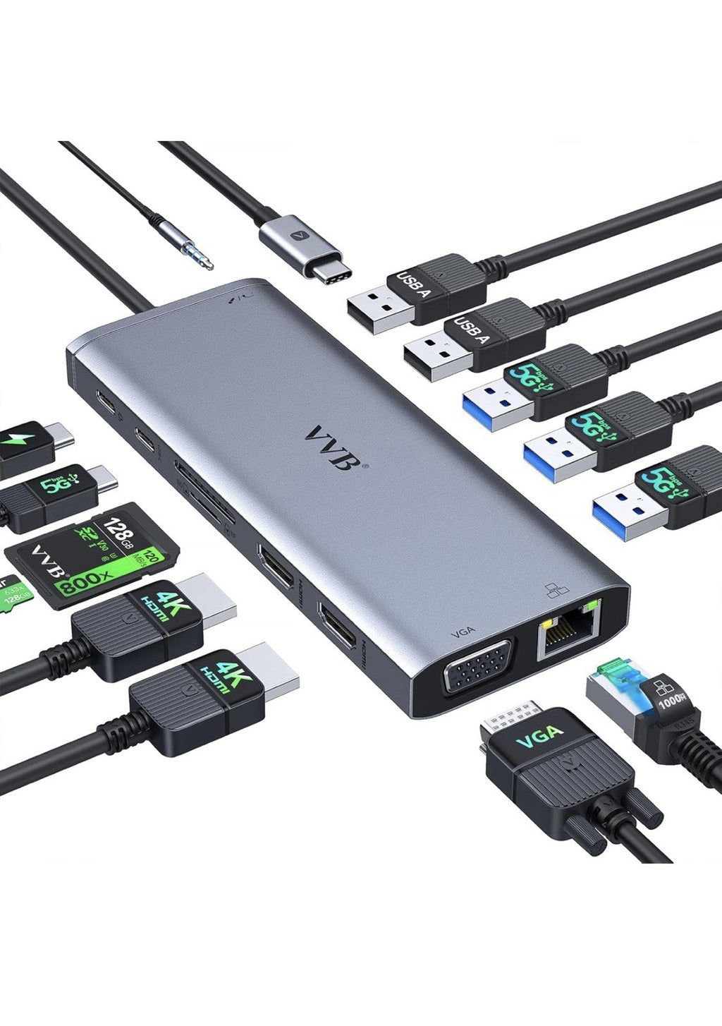 USB-C Multiport Hub 14-in-1 – Kompakt & Leistungsstark - Marke VVB