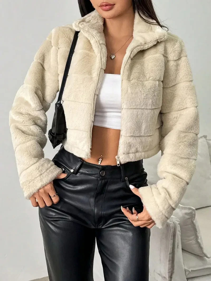 Elegante Plüsch-Teddyjacke | Thermo Warm | Kuschelige Winterjacke mit Stehkragen