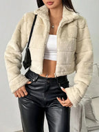 Elegante Plüsch-Teddyjacke | Thermo Warm | Kuschelige Winterjacke mit Stehkragen