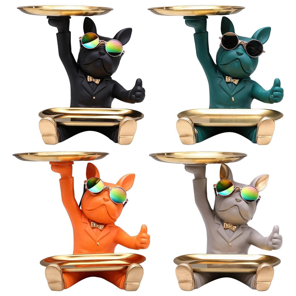 Französische Skulptur, Hundefigur mit Tablett, Tisch Organizer