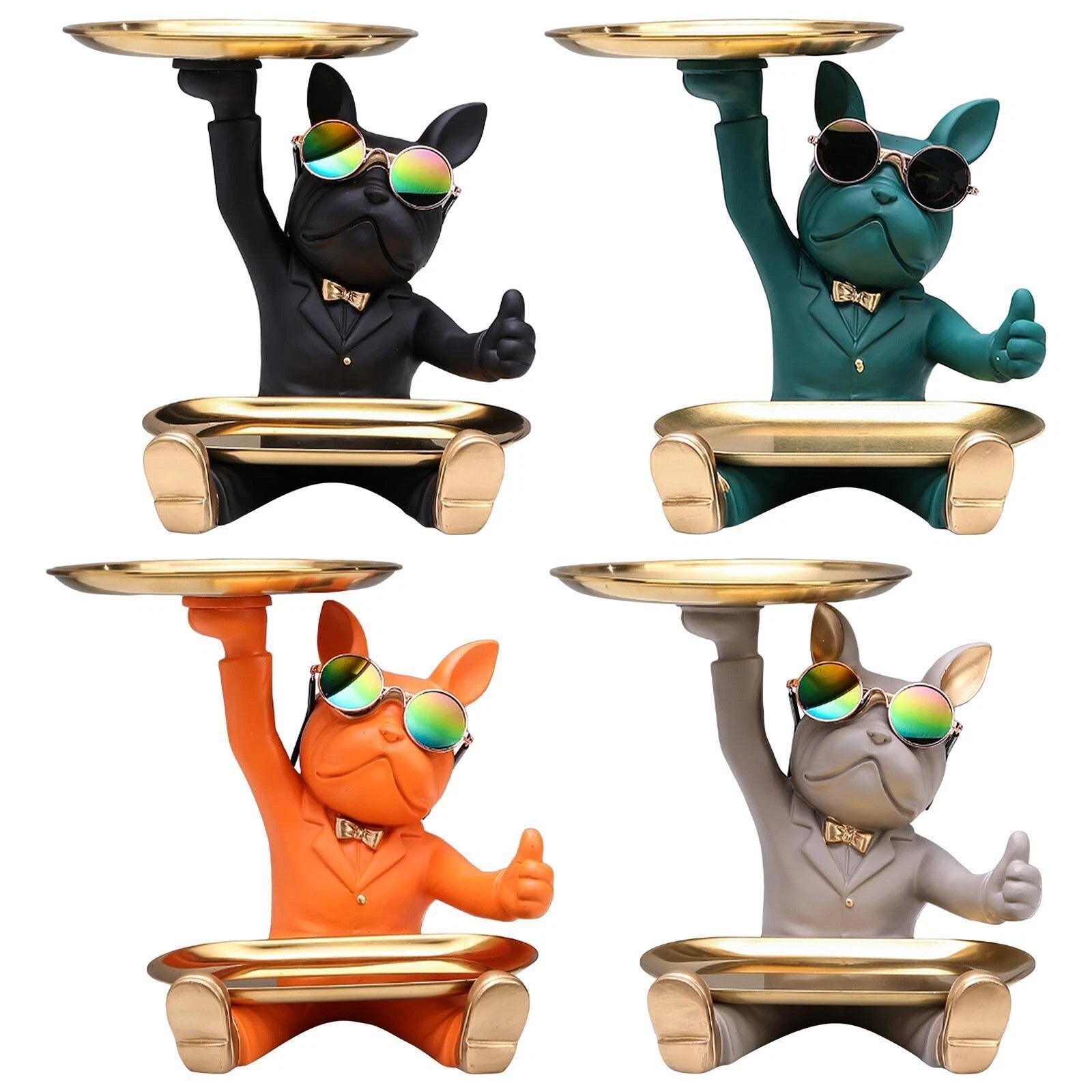 Französische Skulptur, Hundefigur mit Tablett, Tisch Organizer
