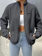 Flauschige Damen Jacke Weiß | Thermo Warm | Kuschelige Übergangsjacke mit Zipper