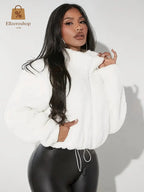 Eleganter weißer Damen-Teddy-Mantel mit durchgehendem Reißverschluss - Sale -NEU