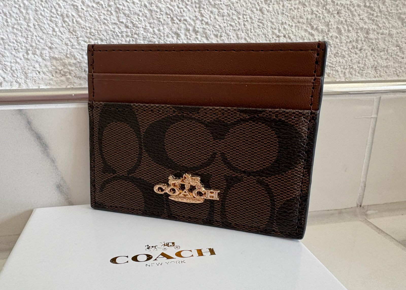 COACH - Schmales Kartenetui aus Signature-Canvas - Braun/Dunkelbraun - Neu!