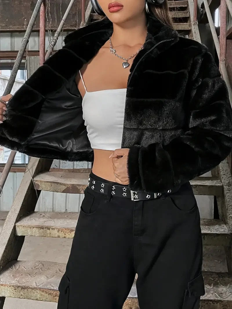 Elegante Plüsch-Teddyjacke | Thermo Warm | Kuschelige Winterjacke mit Stehkragen