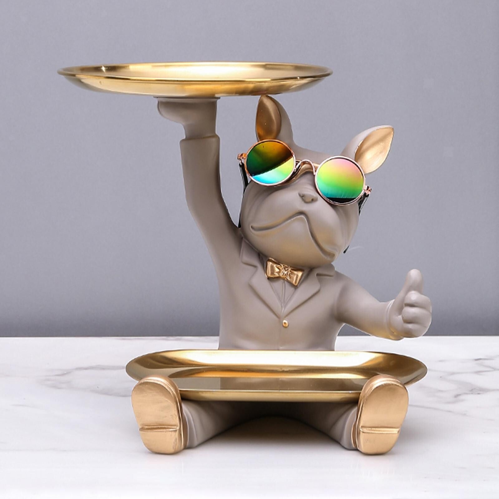 Französische Skulptur, Hundefigur mit Tablett, Tisch Organizer
