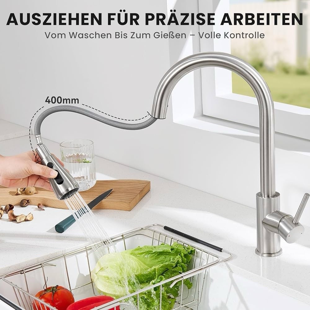 CECIPA Küchenarmatur – Hochdruck Wasserhahn mit 3 Modi & Ausziehbarer Brause NEU