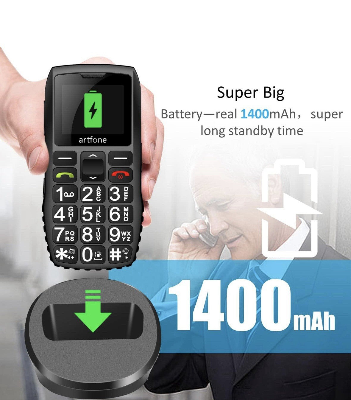 Artfone C1+ Seniorenhandy +Notruftaste – Mobiltelefon Senioren – Großtastenhandy