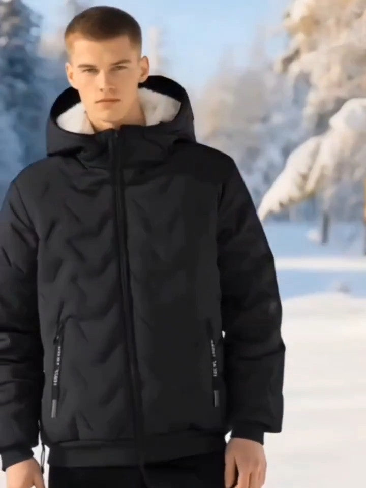 Herren Winterjacke - Thermisch Isolierte Kapuzen Jacke - Schwarz/Grau/Blau - NEU