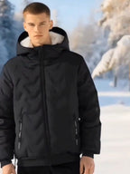 Herren Winterjacke - Thermisch Isolierte Kapuzen Jacke - Schwarz/Grau/Blau - NEU