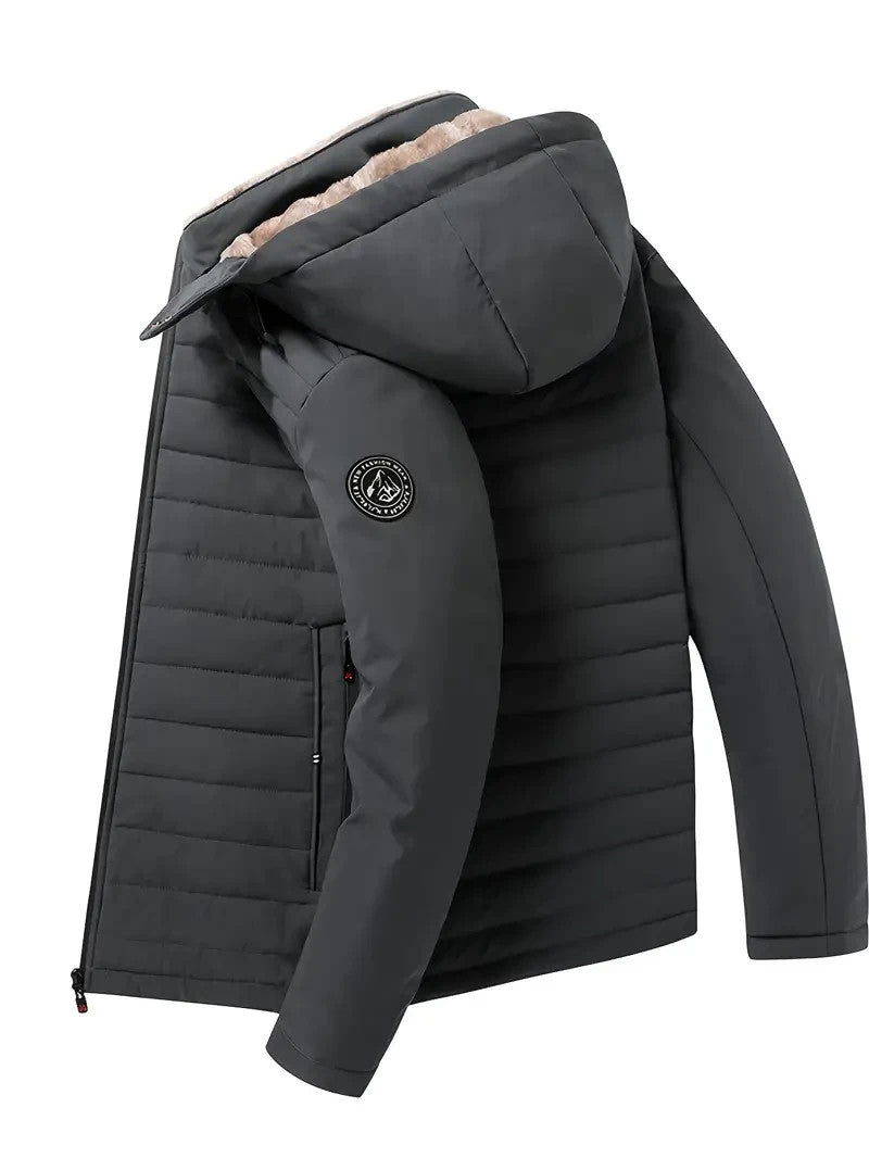 Herren Outdoor Winter Jacke mit Kapuze - Schwarz & Grau - Winter Sale - Angebot