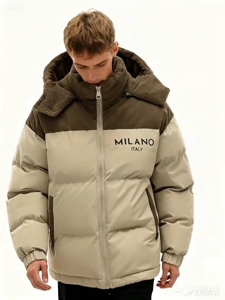 MILANO ITALIA - Outdoor Winter Jacke mit Kapuze - Schwarz & Khaki - Winter Sale