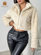 Elegante Plüsch-Teddyjacke | Thermo Warm | Kuschelige Winterjacke mit Stehkragen