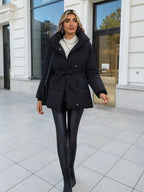 Elegante Damen Winterjacke, verstellbares Taillenband, mittellang, gepolstert