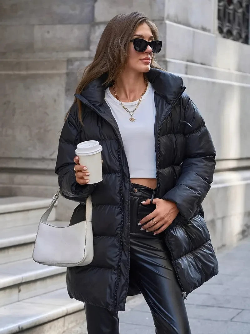 Eleganter Damen Langwintermantel - dick & isoliert - Schwarz - WinterSale - NEU