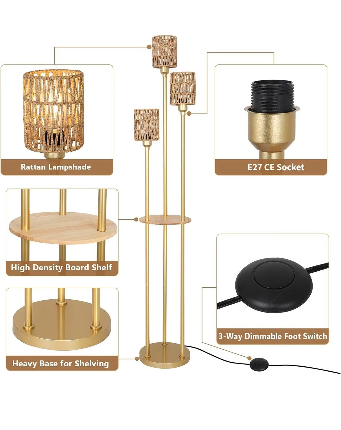 Dimmbare Stehlampe - Rattan Stil - NEU