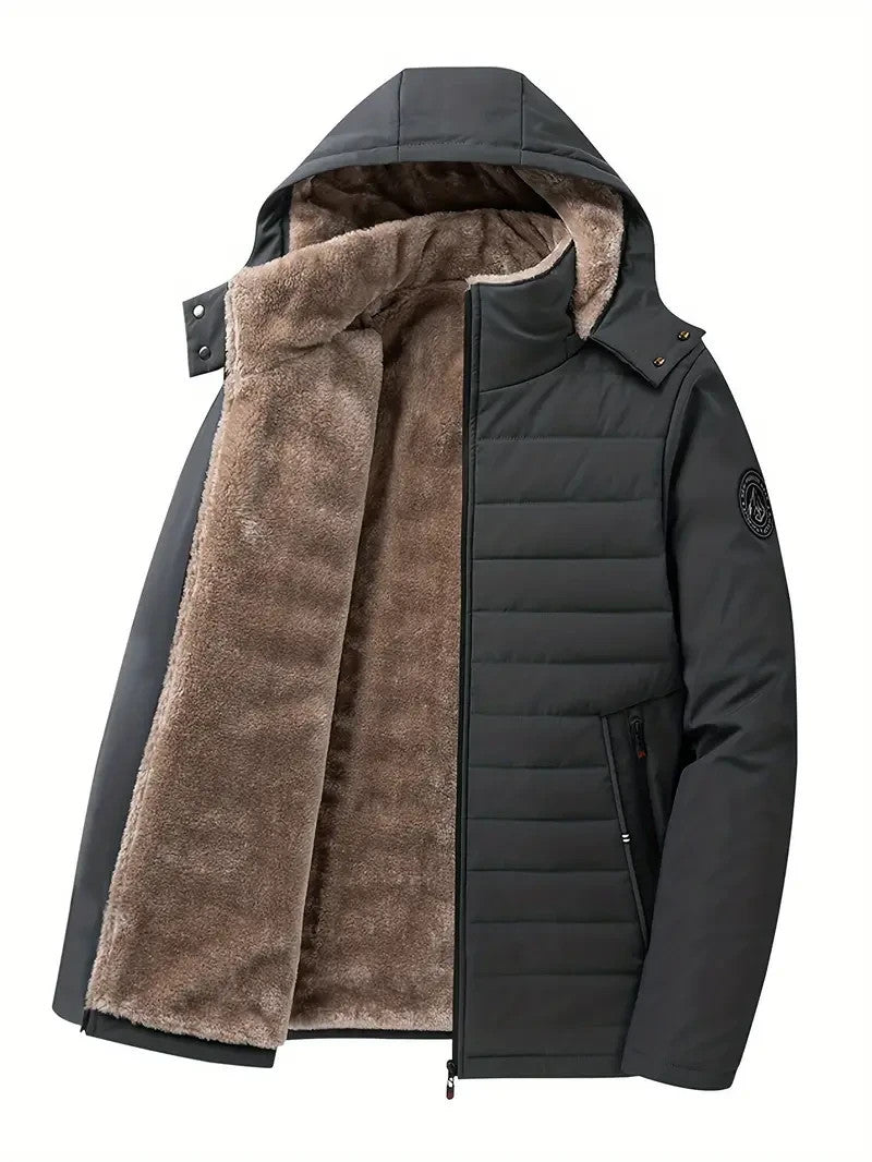 Herren Outdoor Winter Jacke mit Kapuze - Schwarz & Grau - Winter Sale - Angebot