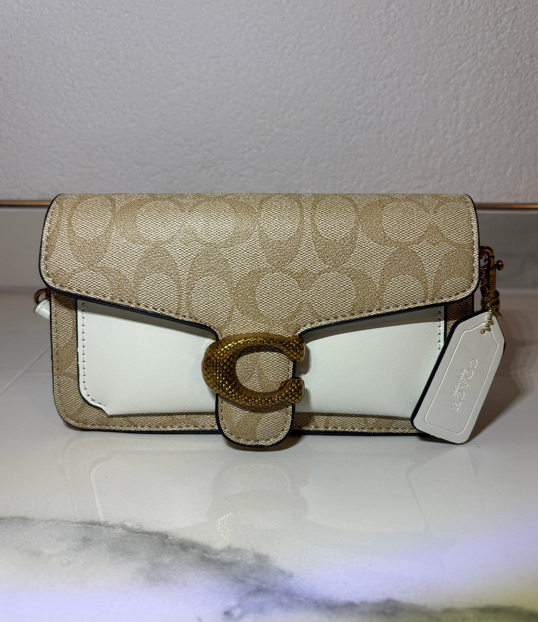Coach Damen Schultertasche / Handtasche Beige, Weiß - Leder - Neu!