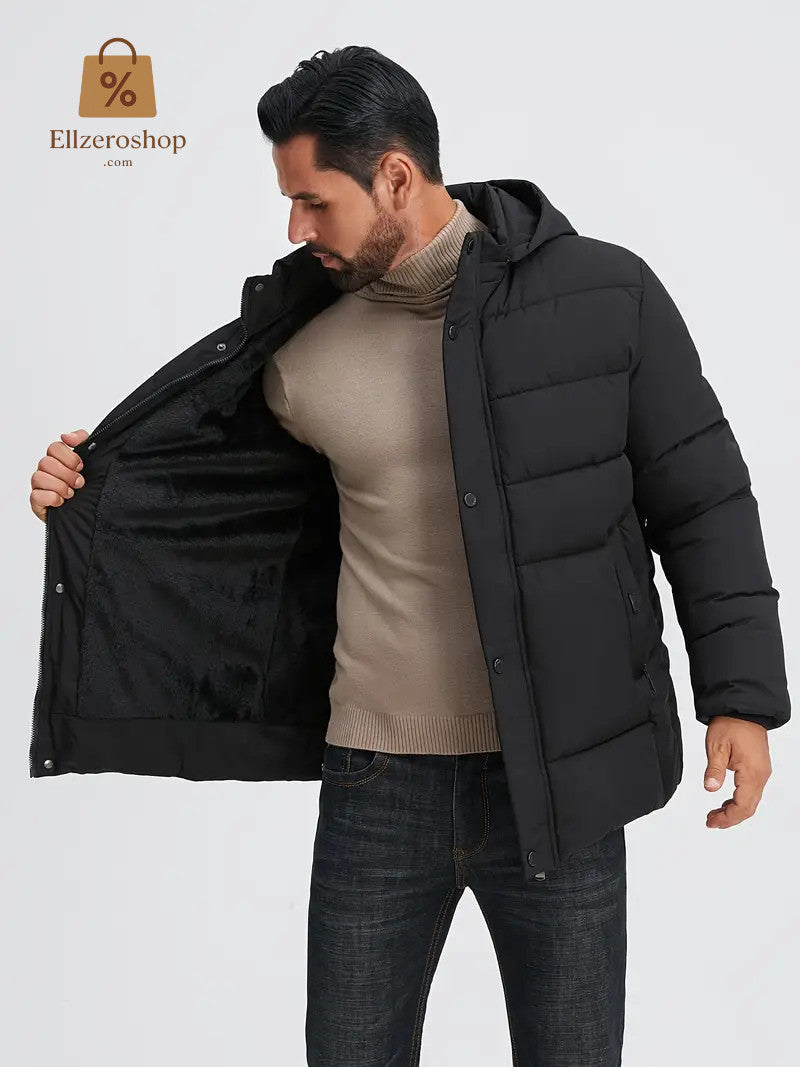 Herren Winter Mantel / Jacke mit Kapuze - Schwarz - Winter Sale - Angebot