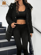 Eleganter schwarzer Damen Wintermantel - Winterjacke lang - Winter Sale - NEU