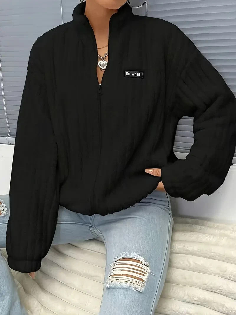 Flauschige Damen Jacke Weiß | Thermo Warm | Kuschelige Übergangsjacke mit Zipper