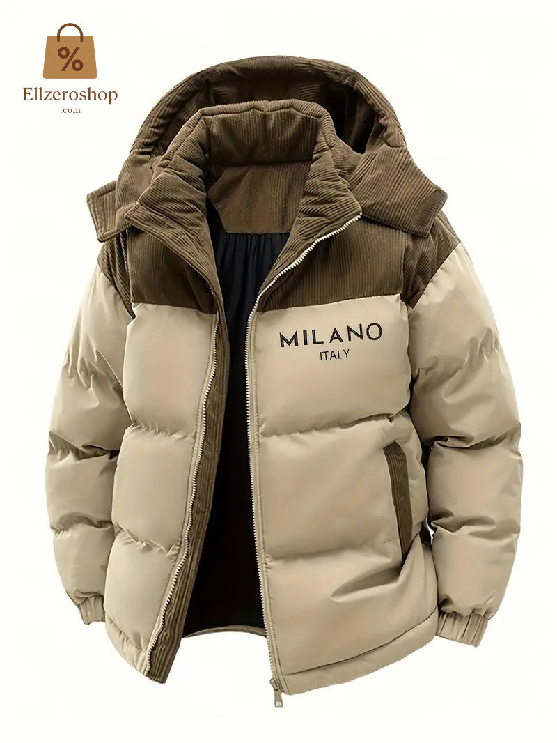 MILANO ITALIA - Outdoor Winter Jacke mit Kapuze - Schwarz & Khaki - Winter Sale