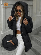 Eleganter Damen Langwintermantel - Jacke mit Kapuze - Schwarz, Khaki -WinterSale