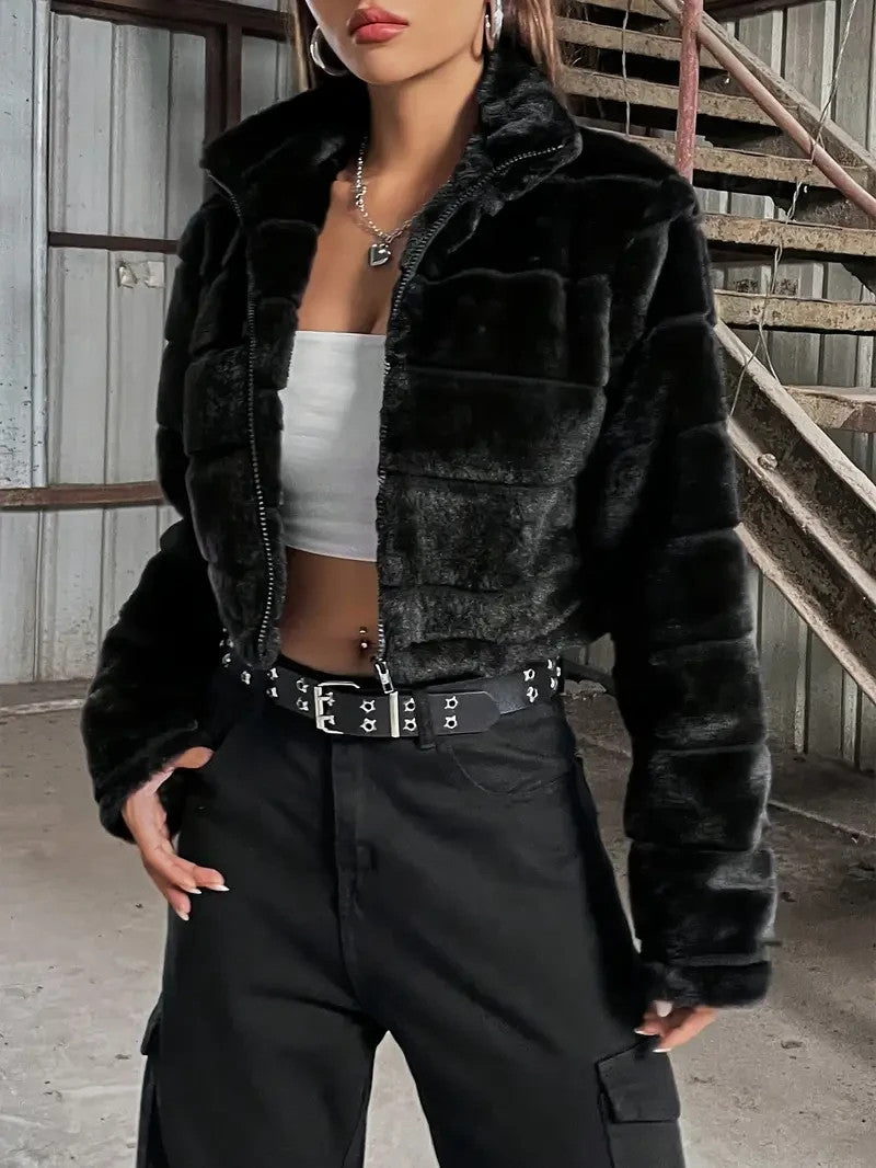 Elegante Plüsch-Teddyjacke | Thermo Warm | Kuschelige Winterjacke mit Stehkragen