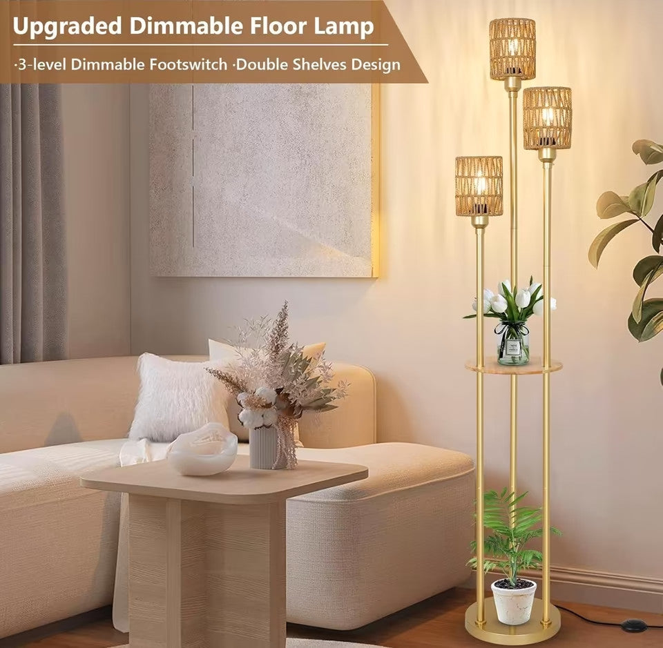 Dimmbare Stehlampe - Rattan Stil - NEU