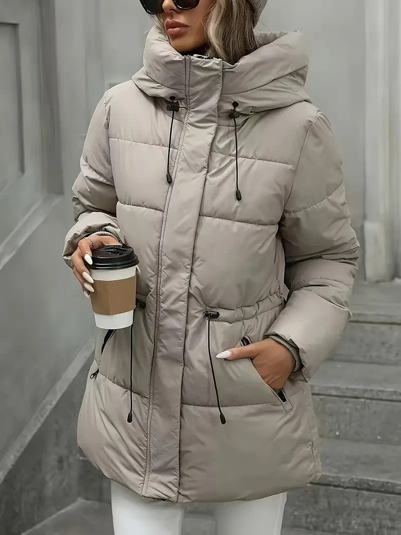 Eleganter Damen Langwintermantel - Jacke mit Kapuze - Schwarz, Khaki -WinterSale