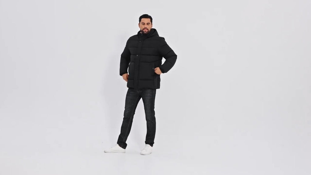 Herren Winter Mantel / Jacke mit Kapuze - Schwarz - Winter Sale - Angebot