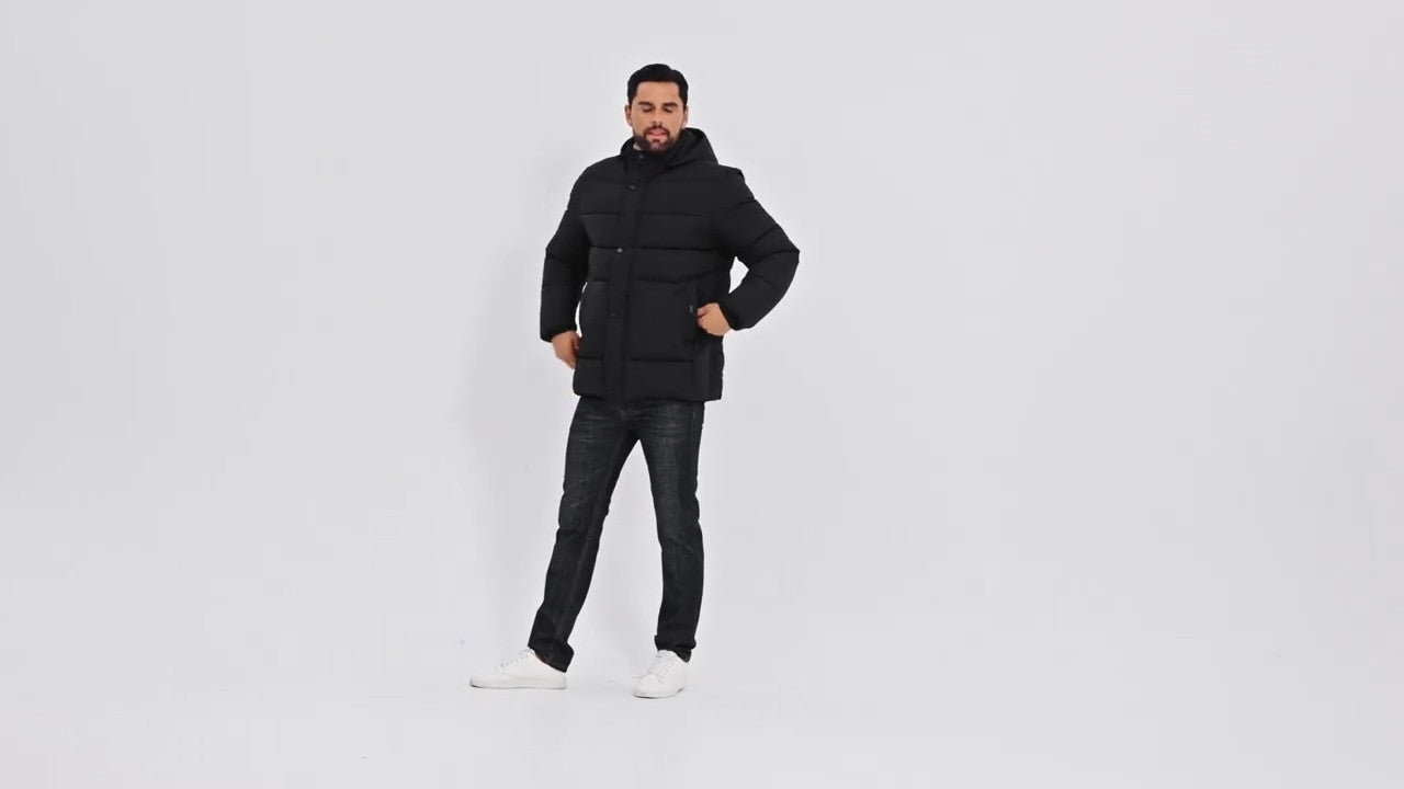 Herren Winter Mantel / Jacke mit Kapuze - Schwarz - Winter Sale - Angebot