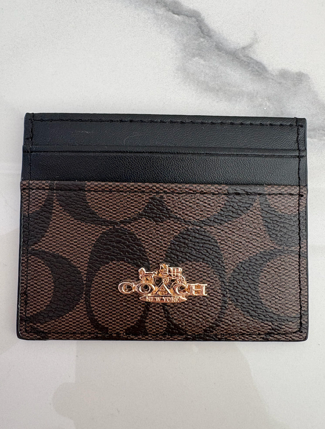 COACH - Schmales Kartenetui aus Signature-Canvas - Braun/Dunkelbraun - Neu!