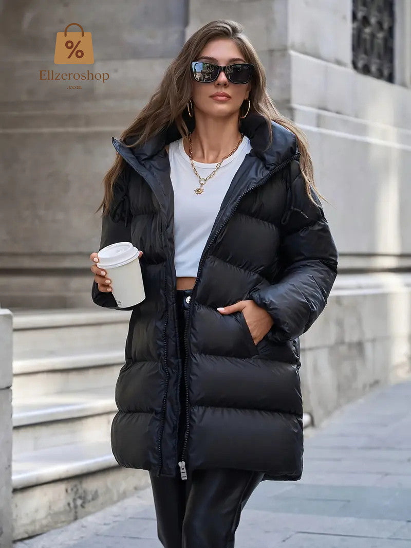 Eleganter Damen Langwintermantel - dick & isoliert - Schwarz - WinterSale - NEU