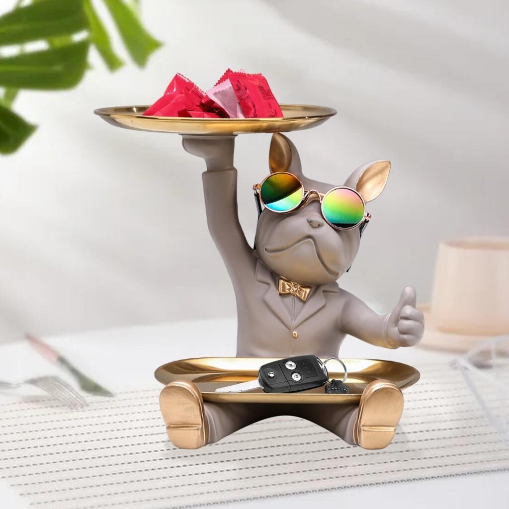 Französische Skulptur, Hundefigur mit Tablett, Tisch Organizer