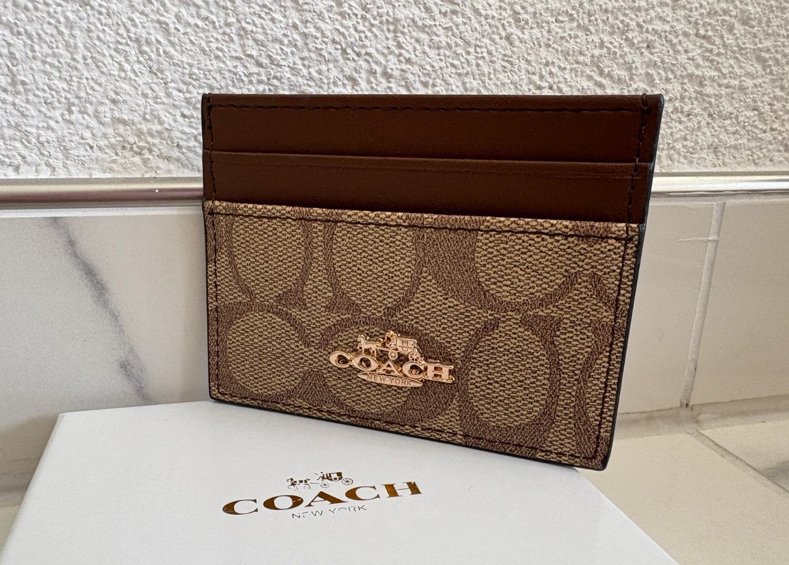COACH - Schmales Kartenetui aus Signature-Canvas - Braun/Beige - Neu!