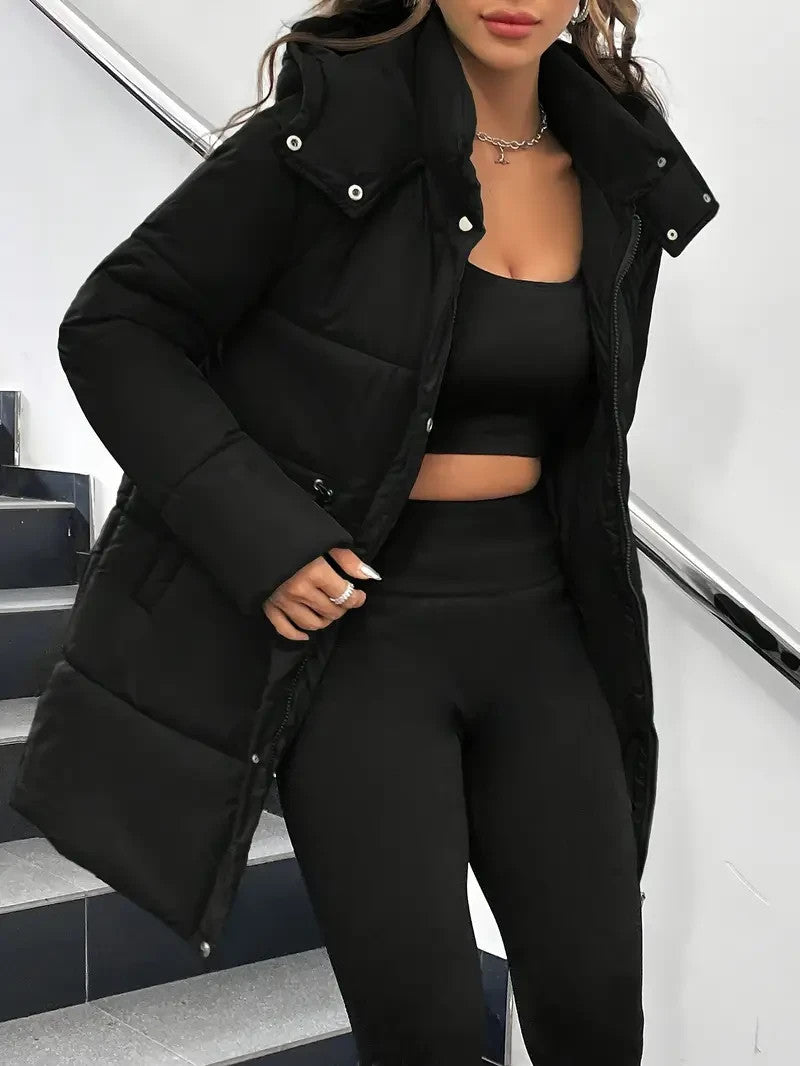 Eleganter schwarzer Damen Wintermantel - Winterjacke lang - Winter Sale - NEU