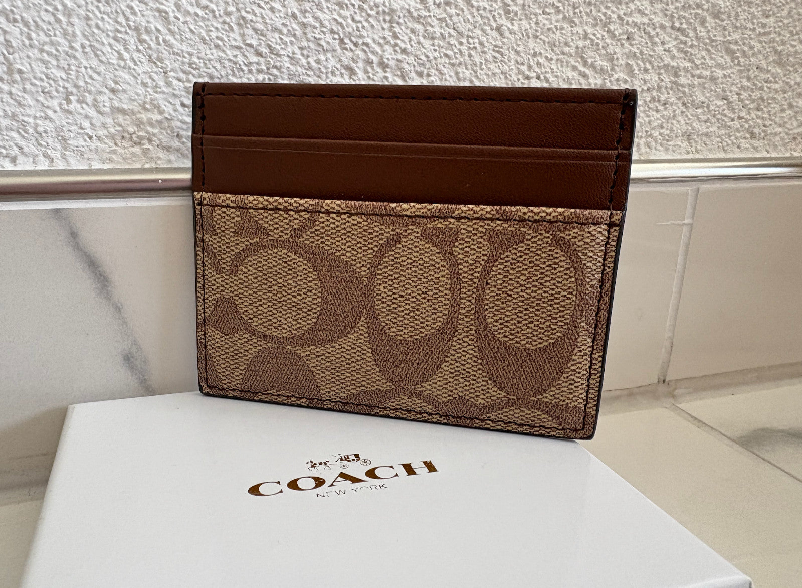 COACH - Schmales Kartenetui aus Signature-Canvas - Braun/Beige - Neu!