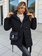 Elegante Damen Winterjacke, verstellbares Taillenband, mittellang, gepolstert