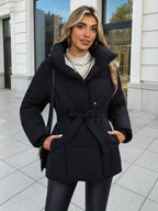 Elegante Damen Winterjacke, verstellbares Taillenband, mittellang, gepolstert